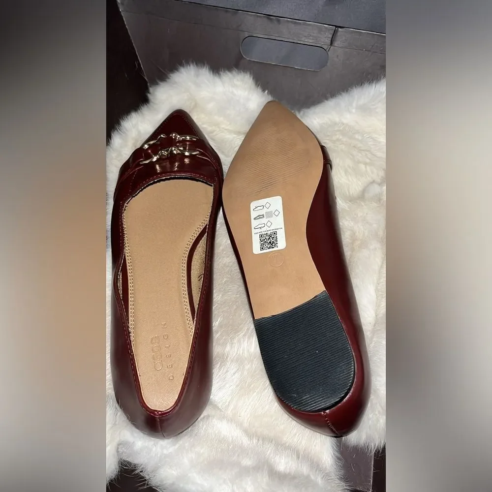 Chic Old Money Burgundy Pointed Toe Flats W/ Horse bit Gold Hardware Sz 7
